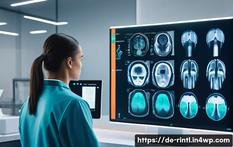 AI를 활용한 스포츠 의학의 발전 - A modern sports medicine clinic scene showing a professional athlete undergoing an MRI scan, with a ...
