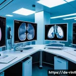 AI 의료 기술의 최신 발전 - A modern medical imaging laboratory in Germany, featuring a diverse team of doctors and AI specialis...