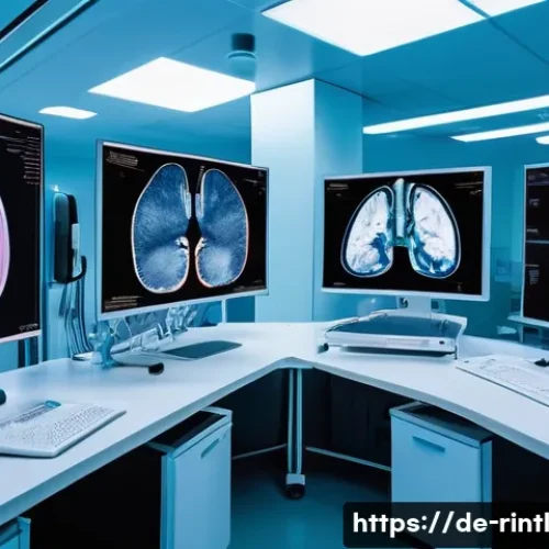AI 의료 기술의 최신 발전 - A modern medical imaging laboratory in Germany, featuring a diverse team of doctors and AI specialis...