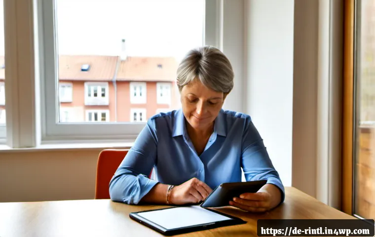 AI 건강 챗봇의 유용성과 한계 - Photorealistic scene of a middle-aged German woman at a tidy sunlit home desk, consulting a health c...